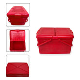 Red storage basket with lid